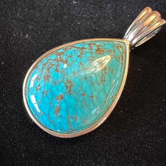Whitney Kelly WK 925 Signed Sterling Silver Turquoise Pendant Teardrop Southwest - Picture 4 of 12